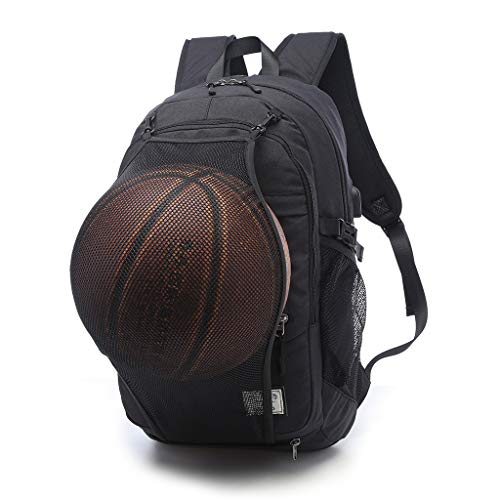 Mochila de baloncesto WEISHAZI para hombre, de malla, con carga USB y red plegable negro