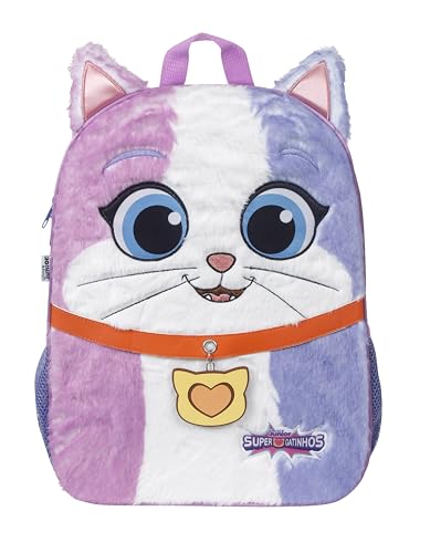 Mochila G Escolar - Super Gatinhos - Disney Junior, Pelúcia com Bordado, Com Porta Garrafa | Dermiwil