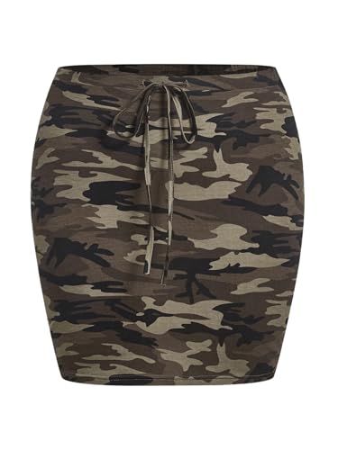 Floerns Women's Solid Drawstring High Waist Bodycon Mini Skirt with Pocket