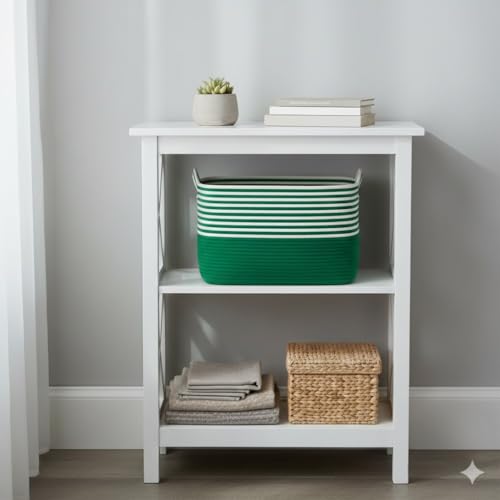 Image of Large Storage Basket, Woven Blanket Basket, Toy Basket with Handle, Laundry Hamper for Living Room, Nursery, Bedroom- 20x15x12 (LXWXH) (green mix)