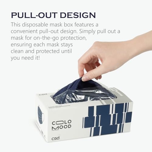 CSD Colo 30 Pcs Navy Blue Disposable Face Masks, 3 Ply Adult Mask with Elastic Ear Loop, Nose Bridge Clip, Breathable Comfortable Mask Great for Indoor, Outdoors Use (Dark Denim)