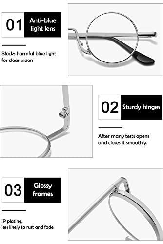 KOOSUFA Small Round Blue Light Blocking Reading Glasses for Women Men Retro Metal Lightweight Computer Readers Eyewear Nerd Eyeglasses Silver 2.5 - Image 4