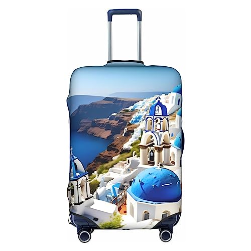 Greek Island Sea View Print Luggage Cover For Suitcases, Travel Case Protector, Simple & Convenient Installation
