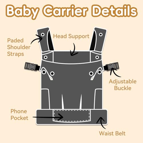 Image of Baby Carrier for Newborn to Toddler-7-45 lbs 0-36 Months Versatile & Adjustable Linen Carrier with Front Pocket Headrest Support for Moms, Dads, Black