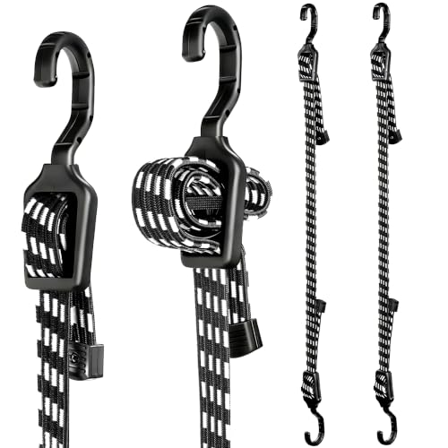 Image of 2 Pcs 40 Inch Flat Adjustable Bungee Cords with Hooks Heavy-Duty 4-Latch