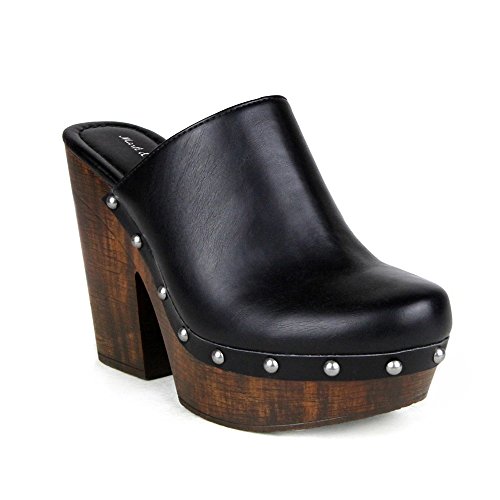 Mark And Maddux Antonio-06 Wood Effect Platform Women's Clogs In Black,Black,6.5 #TOP1