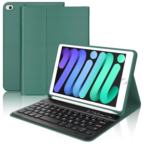 WAVATA Tastatur Hülle für iPad mini 5/4/3/2/1, Deutsch QWERTZ Layout Tastatur für iPad mini 5/4 2019/2015 Abnehmbarer Kabellose, Dunkelgrün