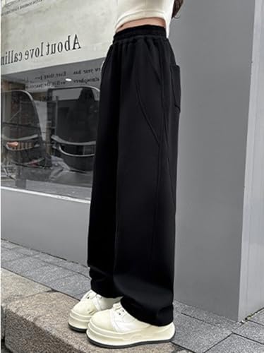 Baggy Sweatpants for Kid Girls Elastic High Waist Seam Front Wide Leg Athletic Pants with Pockets 5-14 Years4