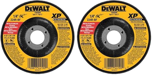 DEWALT DW8808 4-1/2-Inch by 1/4-Inch Extended Performance Grinding Wheel, 7/8-Inch Arbor (Pack of 2)