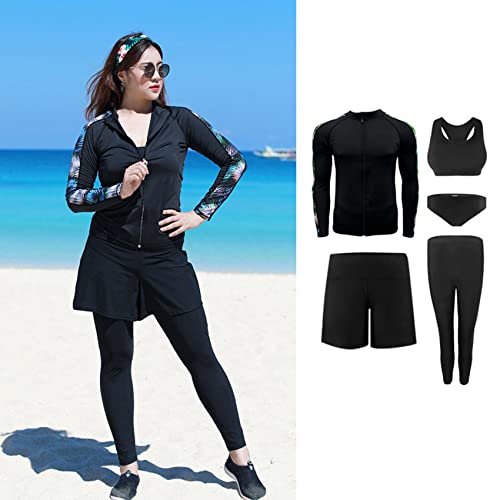 MYENA Womens Wetsuit Plus Size 4XL-5XL, Diving Suit 5 Piece Add Fertilizer Large Size Long Sleeve With Chest Pad Elastic Zipper Sunscreen Sailboat Swimsuit,Black,5XL