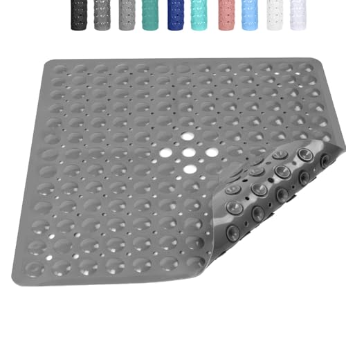 AMFUN Alfombrillas de Bañera Antideslizantes, Gris Alfombrilla Ducha Antideslizante, 53X53cm Alfombrilla Bañera Antideslizante con Ventosas, Lavable a Máquina, Resistente al Moho