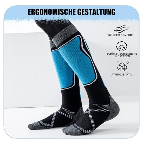 Effeet 2 Paar Skisocken aus Merinowolle für Herren Damen, Warme Gepolsterte Thermosocken Weich Winterstrümpfe, Kniestrümpfe mit Polsterung für Snowboarden Skifahren Schnee Jagen Wandern – Bild 6