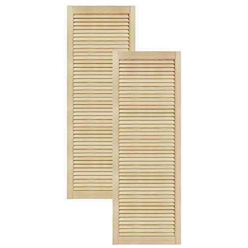 DecoMeister Puerta de Lamas Tipo Persiana de Lumbrera de Celosía de Madera Maciza de Pino Para Armarios Frente de Mueble con Listones Abiertos de Dimensiones 494x1406 mm Juego de Dos Piezas