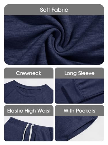 Eurivicy Women's Solid Sweatsuit Set 2 Piece Long Sleeve Pullover and Drawstring Sweatpants Sport Outfits Sets