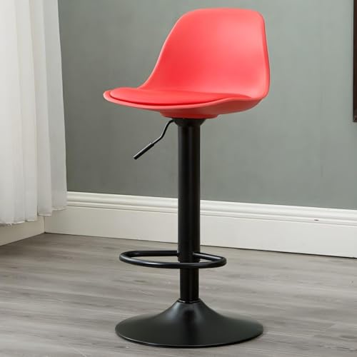 Image of 360 REVOLVING Height Adjustable Swivel BAR Stool /Kitchen Chair Suitable for Kitchen, Cafeteria, Dining, Office, Shops, Counter seat, Breakfast, Pub (Black Base) (Bright RED)