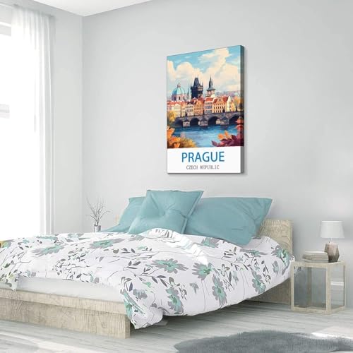 Impression toile vintage Prague tableau Republique tcheque 60x90