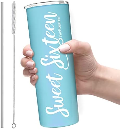 SWEET 16 GIFTS FOR GIRLS 20 Oz Rose Gold Stainless Steel Tumbler w Lid, Sweet 16 Birthday Decorations For Girls, 16th Birthday Decorations For Girls, Sweet 16 Decorations 16th Birthday Gifts For Girls