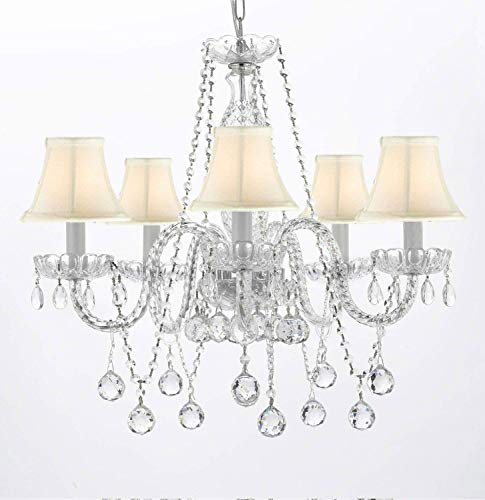 Authentic All Crystal Chandeliers Lighting Empress Crystal (TM) Chandeliers with Crystal White and Shades! H27