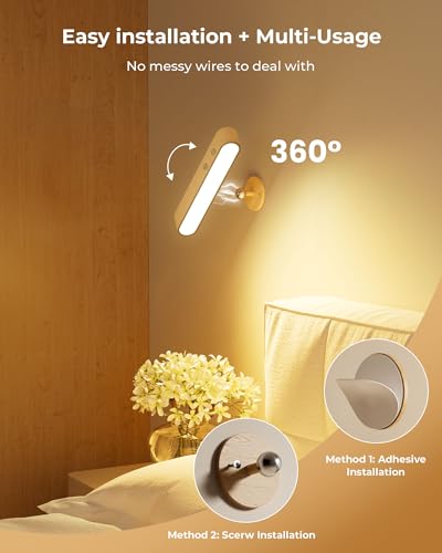 Image of PopoIron 7500 mAh Rechargeable Wood Wall Sconce for Bedroom, LED Wall Light with Remote Control and Touch, 360 Magnetic Rotation, 3 Colours, Dimmable Wooden LED Wall Lamp with 15 RGB Colors,1 Pack