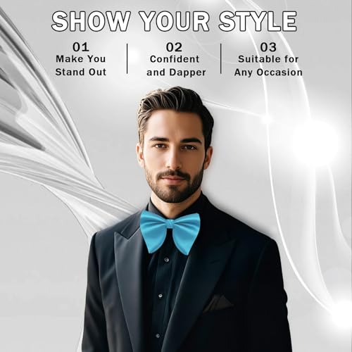 Image of Mens Bow Tie Pre Tied Oversized Bow Ties for Men Satin Bowties for Tuxedo Wedding Party Banquet