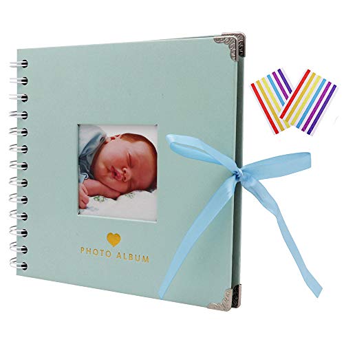 WCR Scrapbook Photo Album, DIY Memory Book Guest Book for Baby Shower Birthday Wedding Anniversary Gifts, Baby Scrapbook with Photo-Openning 40 Black Pages and Stickers (Powder Blue, 6.8 x 6.8 Inch)