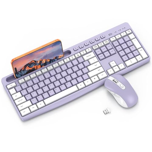 Purple Wireless Keyboard and Mouse Combo, 2.4GHz USB...