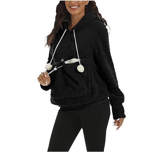 Ewleguzka Sudadera con capucha de forro polar con orejas de gato, manga larga, sin botones, holgada, talla del Reino Unido, bolsillos canguro, Black1, XXL Ewleguzka Sudadera con capucha de forro polar con orejas de gato, manga larga, sin botones, holgada, talla del Reino Unido, bolsillos canguro, Black1, XXL
