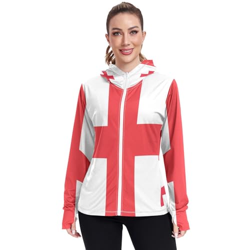 Georgia Flag Womens UPF 50+ Sun Protection Hoodie Jacket Lightweight Long Sleeve Sun Shirt with Pocket Multicoloured