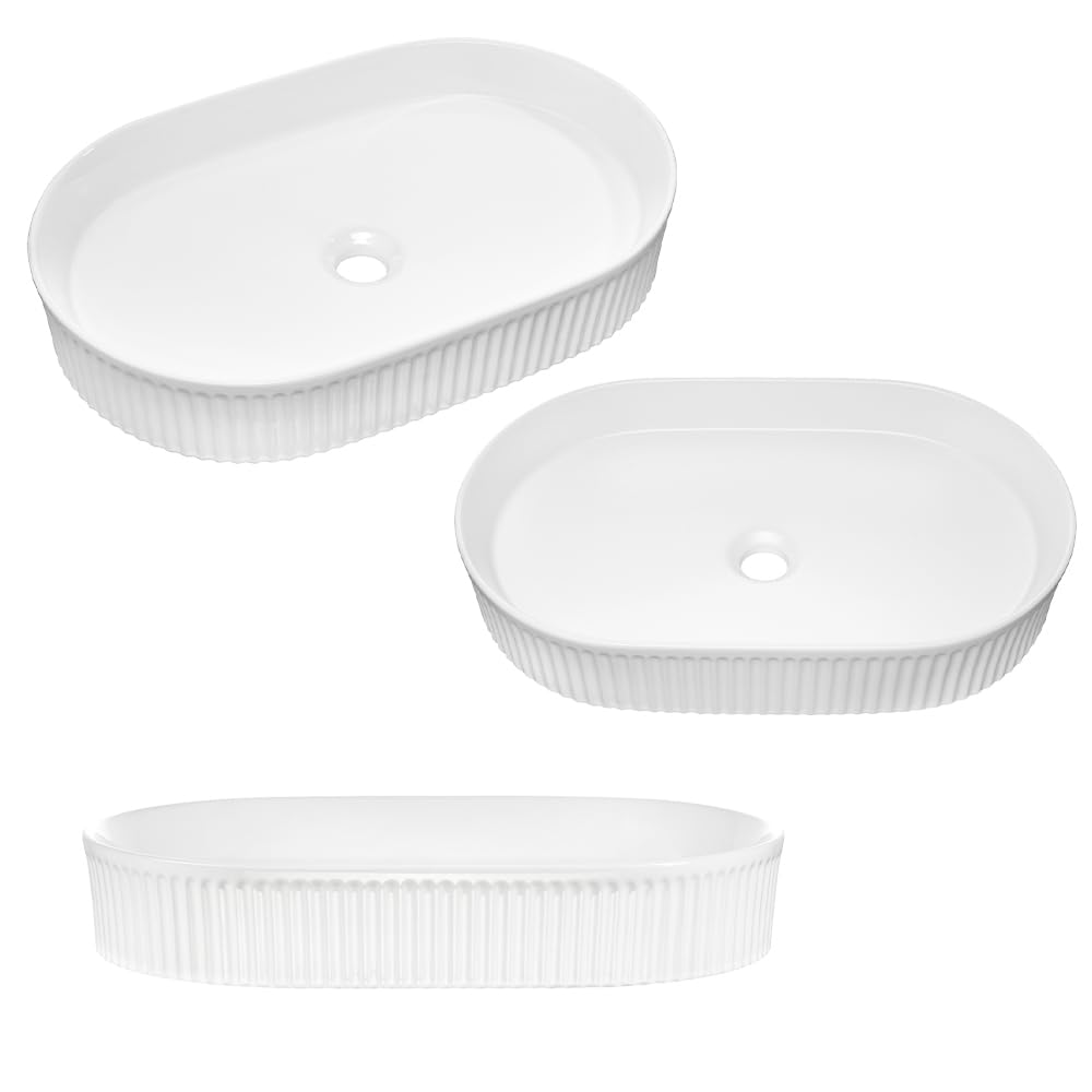 Lomadox Set di mobili da bagno da 2 pezzi con lavabo da 80 cm e armadietto alto con ripiano, cashmere e bianco, parte anteriore scanalata