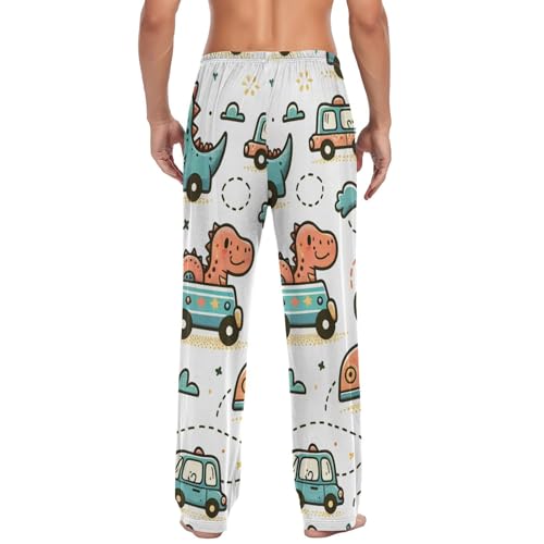 Men's Pajama Pants Cute Dinosaurs Drive Cars Sleep Pajama Lounge Pant with Pockets, Elastic Waistband2
