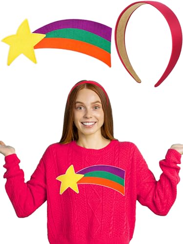 Wavwavw 2 Pcs Shooting Star Patch and Pink Satin Headband Costume Accessories - Halloween Cartoon Cosplay