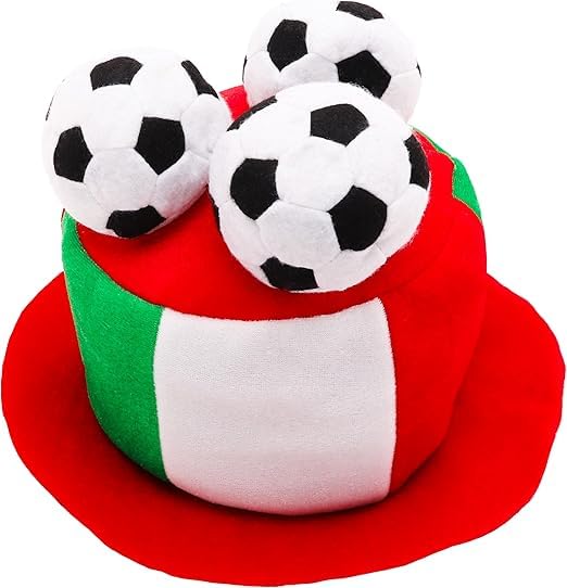 Toyland® Italie Chapeau Haut de Forme Fantaisie pour Fan de Football avec Footballs 3D - Parfait pour les Fêtes D'Euro/Coupe du Monde/Football et les Célébrations Italiennes - 8 Pays Disponibles