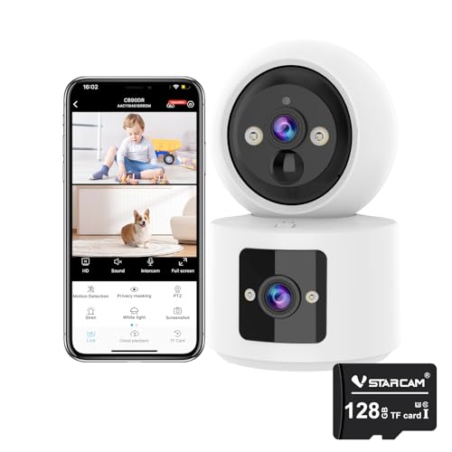 Image of VSTARCAM 2 Lens 2K Indoor Camera with Micro SD Card 128 GB, One-Tap Call, PIR Motion Detection, Color Night Vision, Two-Way Audio