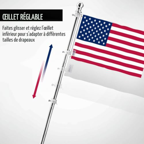 Mât de drapeau réglable et robuste de 1,8 m pour fixation murale extérieure - 4