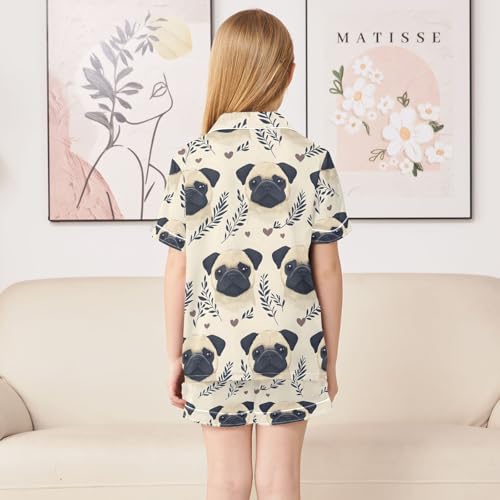 ALAZA Pug Dog Cartoon Yellow Satin Pajamas Set Short Sleeve Button Down Sleepwear Summer Pjs 2 Piece4