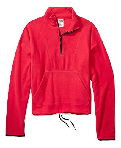 Victoria's Secret Pink Polar Fleece Half Zip Color Red Sweater Long Sleeve New