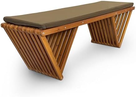 Mega Casa Outdoor Wooden Bench with Weatherproof Cushion, Solid Fir Wood, Coating with Wood Varnish, 2-Seater, for Patio, Porch, Yard, Garden, 62.8 inches (Teak Tone)