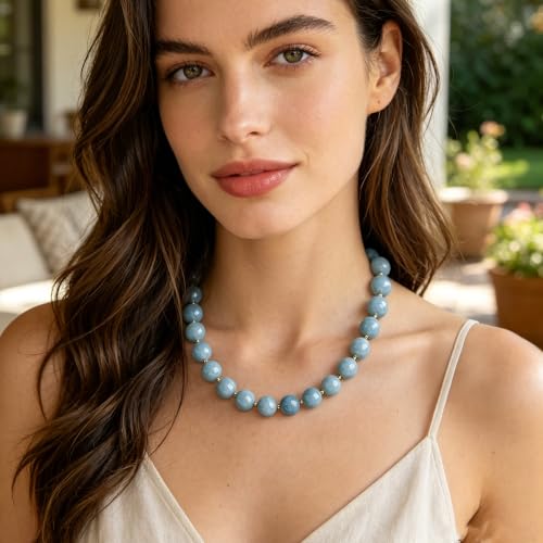 Image of GINAZL Natural Stone Beaded Choker Necklace for Women, Chunky Multicolor Gemstone Handmade Necklace, Boho 12MM Bead Summer Beach Jewelry Gifts for Women