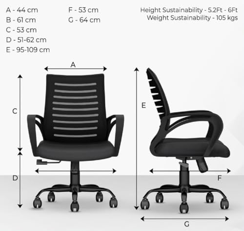 Image of NGFC Ergonomic Office Chair, Mesh Back, Black, Height Adjustable with Wheels