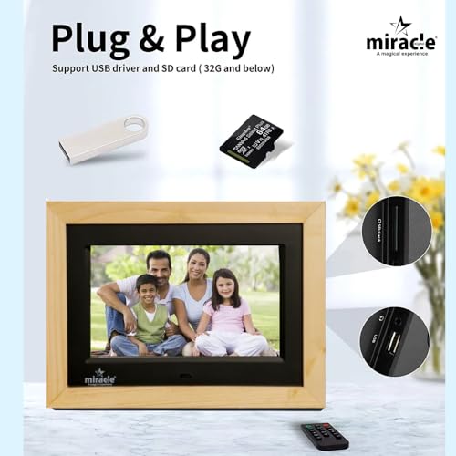 Image of Miracle Digital 7''(17.78) IPS Wooden Digital Photo Frame with High Def Screen,USB DiskCard, RemotePhotos SlideShow,Video Audio, Support SD Built in 8GB Memory & 2GB RAM 180Wide Angle Viewing(Light)