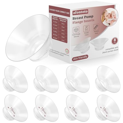15mm Flange Inserts Compatible with Momcozy M5/M9/S12 Pro/V1 Pro Wearable Breast Pump, Softer Silicone Flange Insert Kit for 24mm Shield of Most Pumps, Same as Original Mom Cozy Replacement Pump Parts