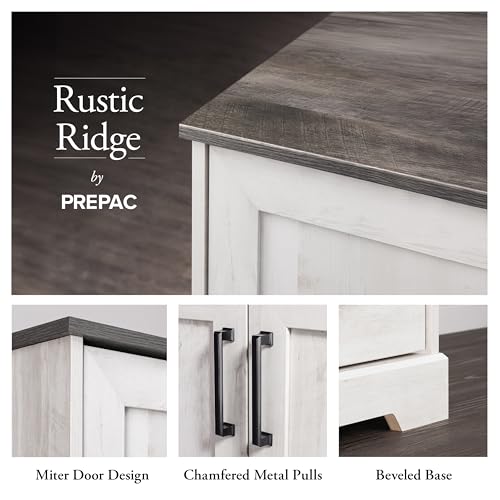 Image of Prepac Rustic Ridge 4 Door Console Table with Storage, Washed White Storage Cabinet with Doors and Shelves, Sideboard Storage Cabinet 66 inch W x 31.75 inch H x 16 inch D, ACBG-1620-1