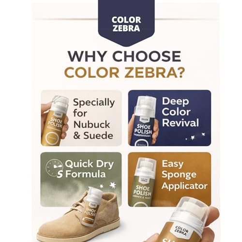 Image of Color Zebra Nubuck & Suede Shoe Polish and Shoe Care Kit | 125 ML Renovator with Handled Brush, Wooden Suede Brush & Cleaning Block