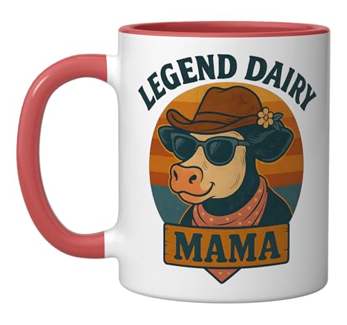 Legend Dairy Mama Funny Cattle Farmer Mom Cow 70s Southern Ceramic Mug, Red/White