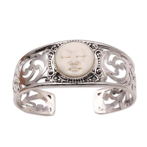 NOVICA .925 Sterling Silver Bone Cuff Bracelet | Hollow Open Bangle | Adjustable | Artisan Handcrafted Designer Collection | Snake Chain | Indonesia 'Ocean Soul' 6.25 in. L (end to end) x 0.8 in. W