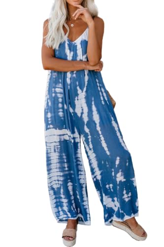 Spaghetti Strap Bohemian Summer Jumpsuits for Women Tie Dye Pant Rompers