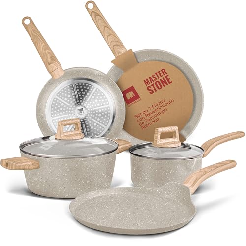 La mejor comparación de Sartenes de Cocina , tabla con los diez mejores. 49 ULTRACHEF Batería de Cocina Master Stone Blanco Ultrachef. Antiadherente Alemán Libre de PFOA. Juego de 7 Piezas: Sartenes 20, 24 cm, Crepera 28 cm, Ollas 18 y 24 cm con Tapadera...