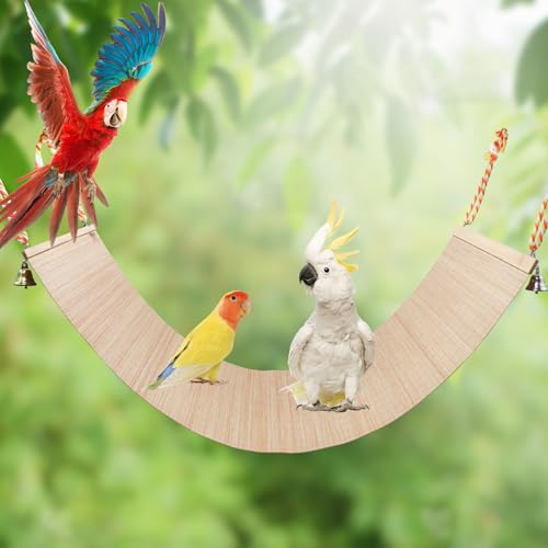 Image of Oooct Natural Bamboo Parrot Swing Toy, Bird Perch Stand Mat, Hammock, Cage Accessories, Small Animals Climbing Toys for Parakeets Cockatiels Hamsters Rats - 35 12 Inch