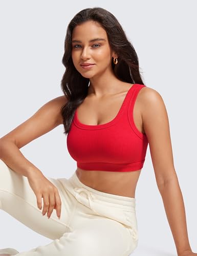 Image of CRZ YOGA Ribbed U Neck Sports Bras | Medium Support, Removable Pads, Casual, Wide Straps, for Women
