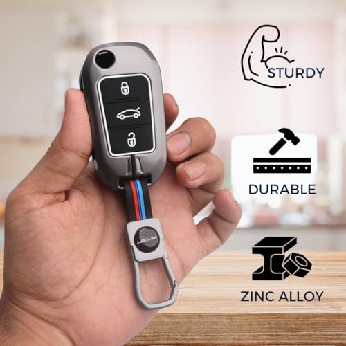 Image of Keycept Metal Key Cover Compatible for Citroen C3 , Basalt , Aircross 3 Button flip Key (Short Keychain)